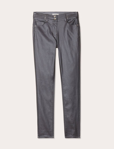 Pantalon skinny enduit gris fonc&eacute; femme