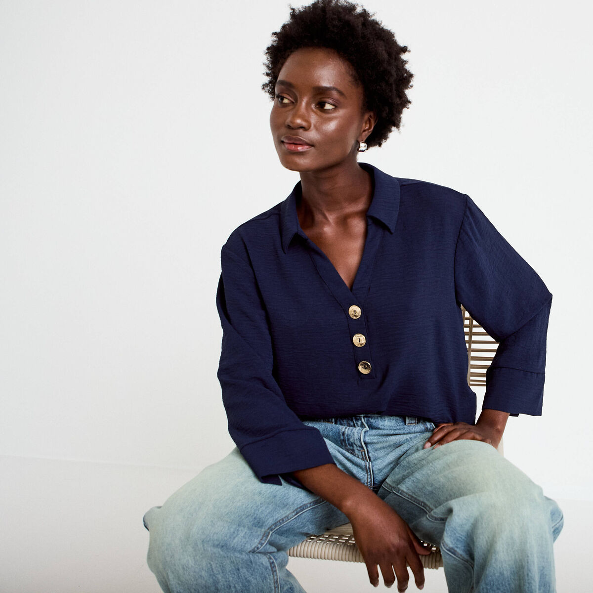 Blouse manches longues bleu marine femme