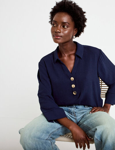 Blouse manches longues bleu marine femme