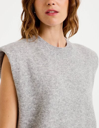 Pull sans manches col rond gris clair femme