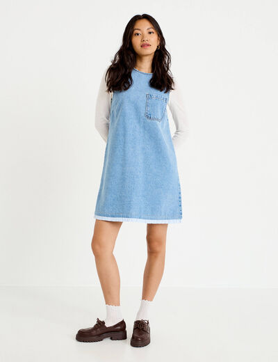 Robe droite courte en jean sans manches denim bleach femme