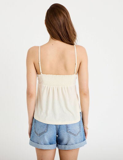 D&eacute;bardeur bi-mati&egrave;re macram&eacute; ecru femme