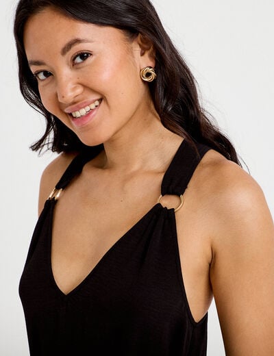 Robe longue droite col v bretelles fines noir femme