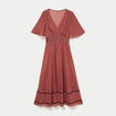 Robe longue &eacute;vas&eacute;e col v voile rouge femme