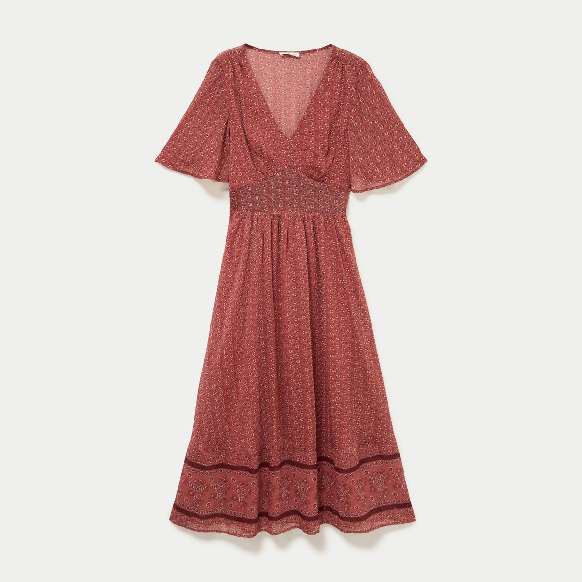 Robe longue &eacute;vas&eacute;e col v voile rouge femme
