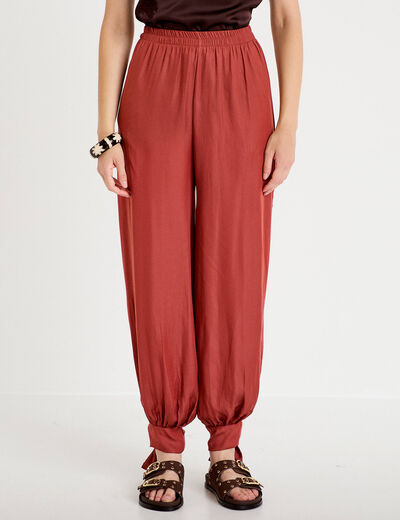 Pantalon large taille standard satin&eacute; vieux rose femme