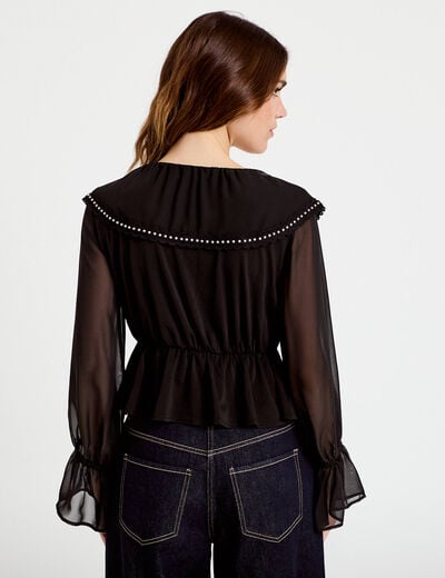 Blouse col claudine bas resserr&eacute; noir femme