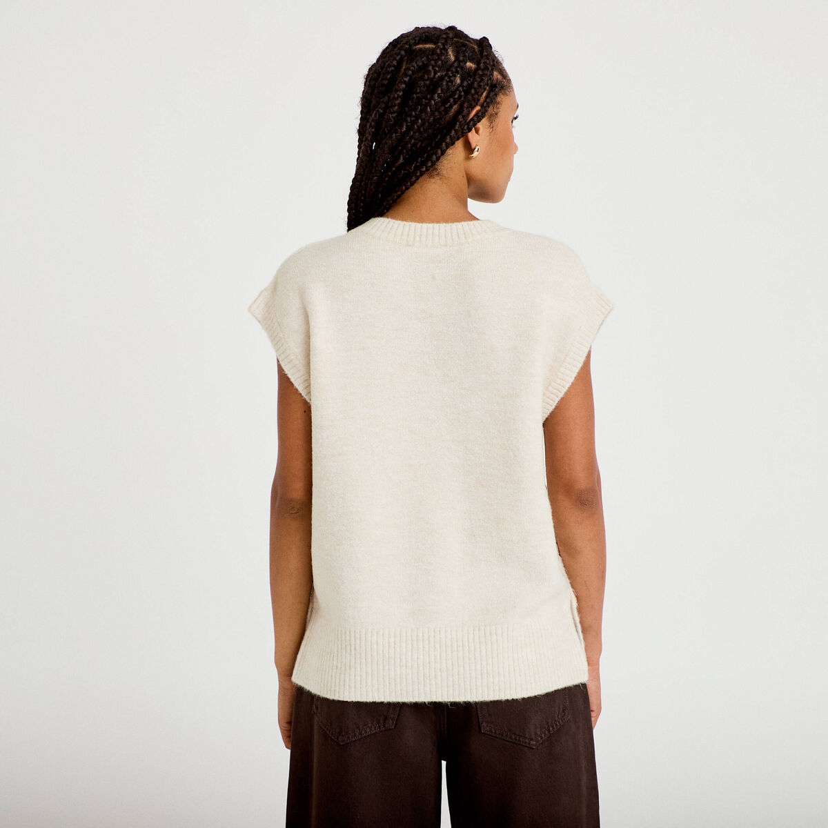 Pull sans manches ecru femme