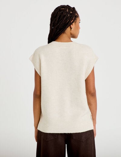 Pull sans manches ecru femme