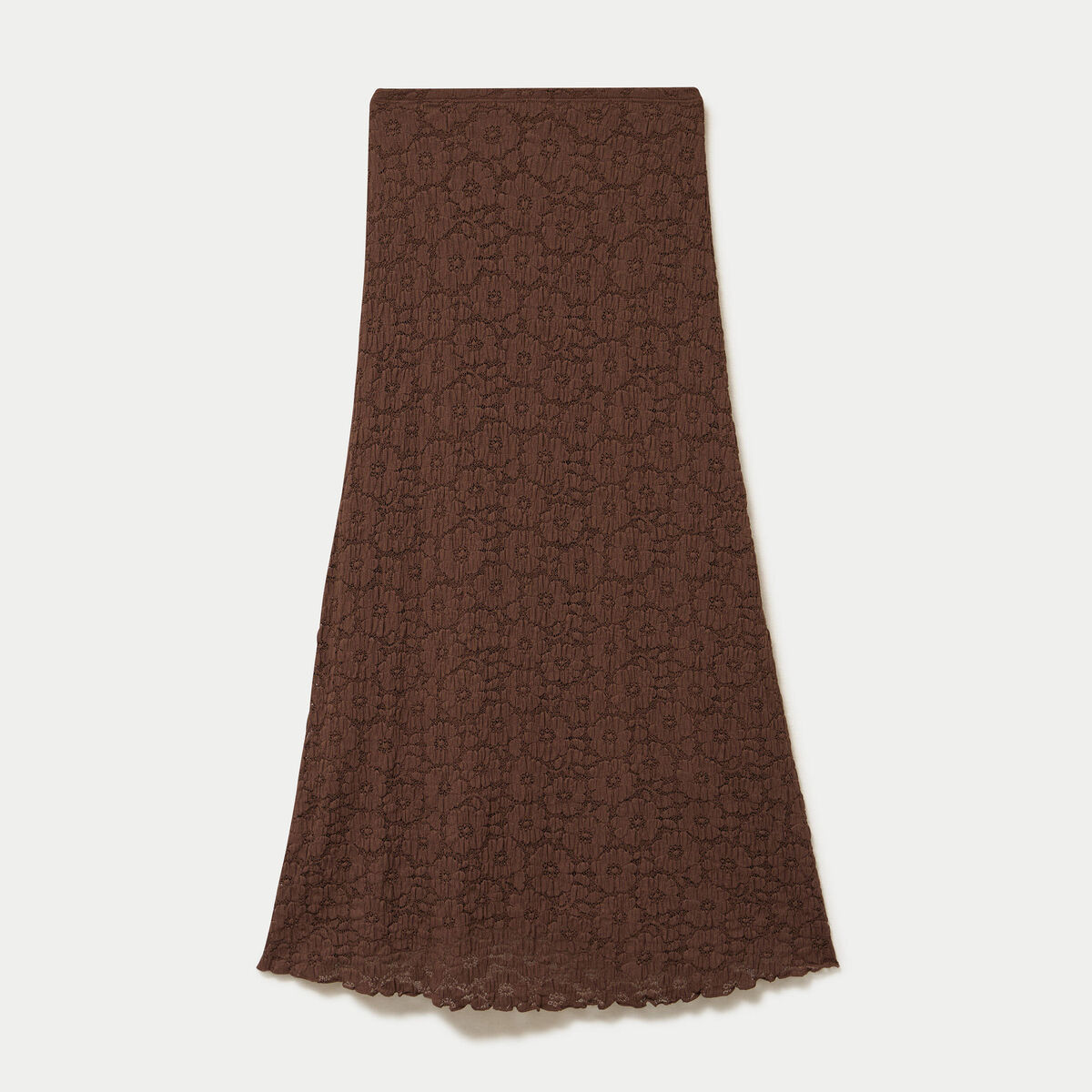 Jupe longue maille &agrave; relief marron femme