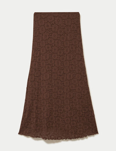 Jupe longue maille &agrave; relief marron femme