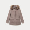 Manteau mi-long &agrave; capuche taupe femme