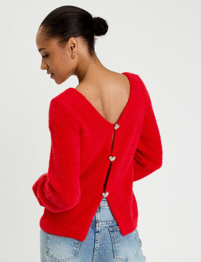 Pull d&eacute;tails coeur rouge femme
