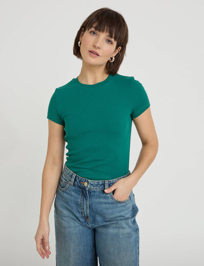 T-shirt c&ocirc;tel&eacute; ajust&eacute; manches courtes vert &eacute;meraude femme