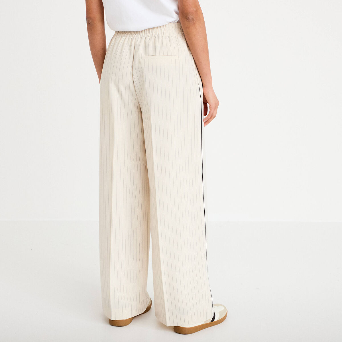 Pantalon large taille &eacute;lastiqu&eacute;e blanc femme