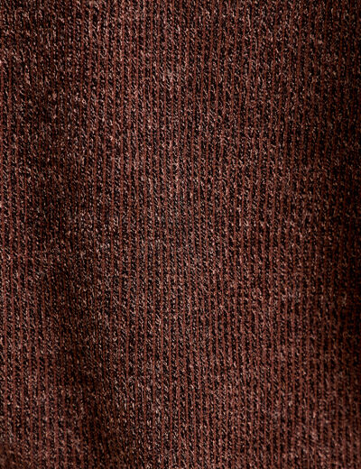 Top bi-mati&egrave;re dentelle col rond marron fonc&eacute; femme