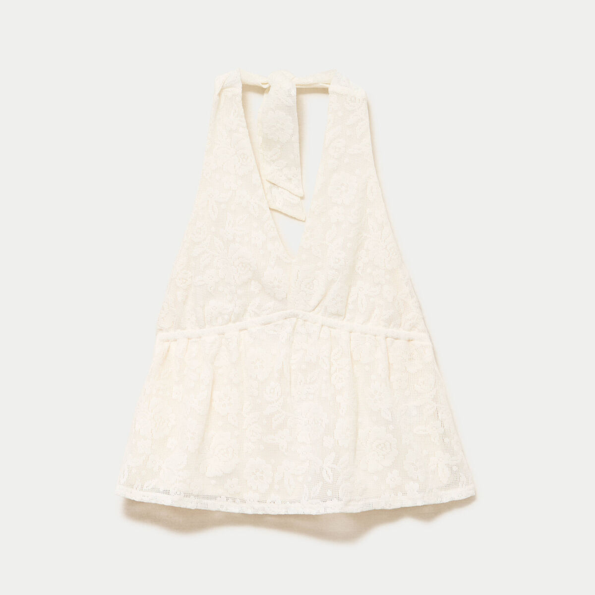 Top fines bretelles col v dentelle ecru femme