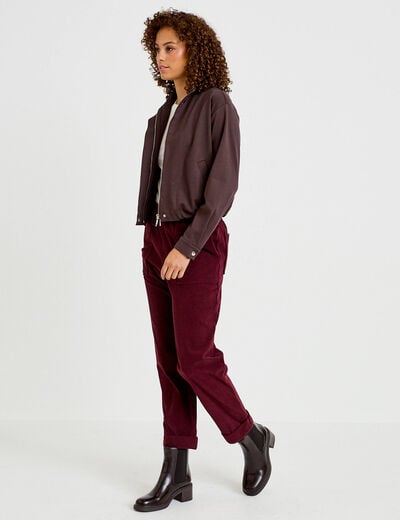 Pantalon jogging velours bordeaux femme
