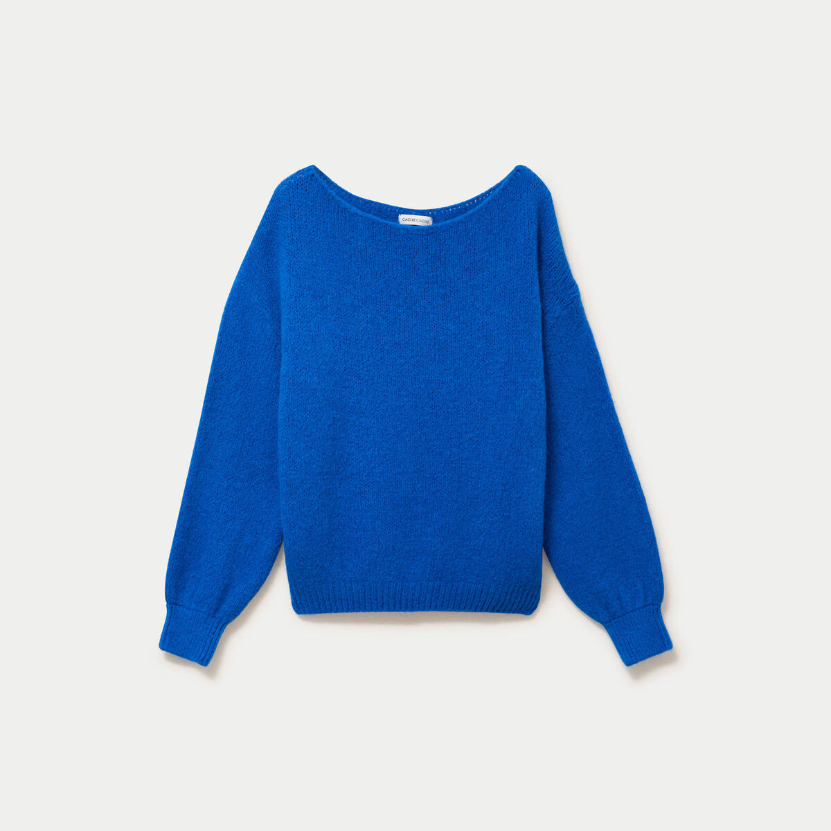 Pull ample col bateau manches longues bleu electrique femme