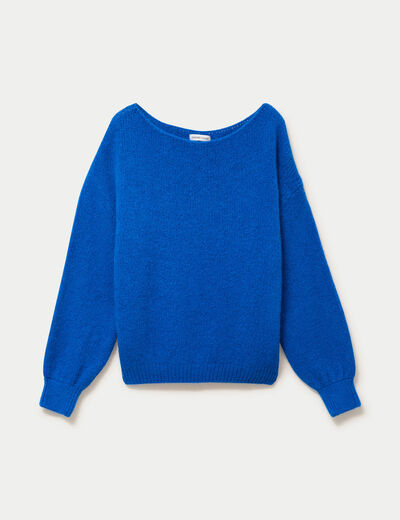Pull ample col bateau manches longues bleu electrique femme