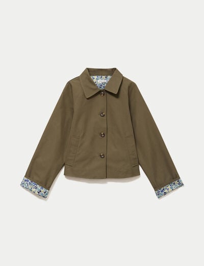 Veste courte boutonn&eacute;e doublure vichy vert kaki femme