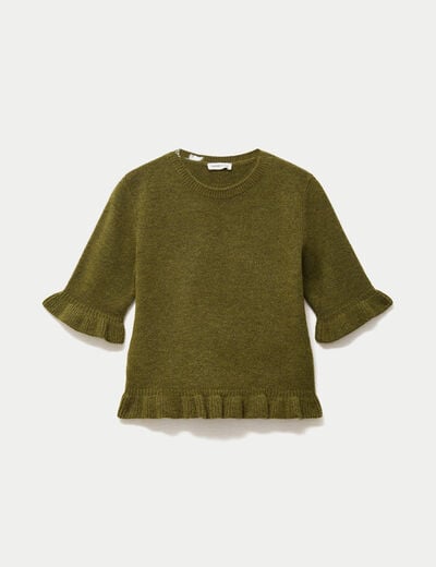 Pull col rond manches courtes vert fonc&eacute; femme