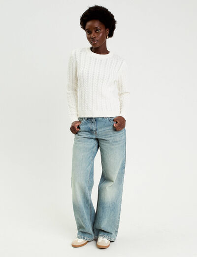 Pull torsad&eacute; ecru femme