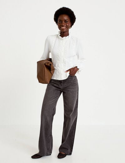 Blouse droite col montant dentelle ecru femme