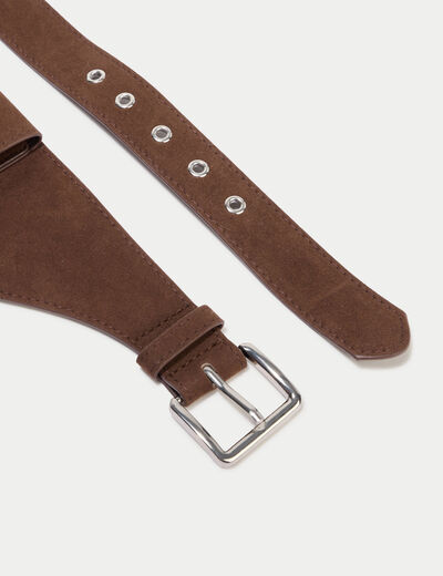 Ceinture large aspect daim marron fonc&eacute; femme