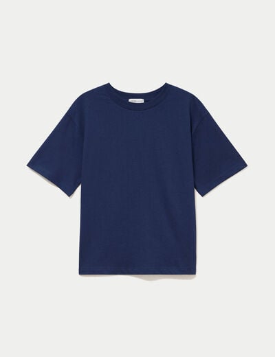 T-shirt col rond manches courtes bleu fonc&eacute; femme