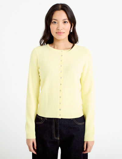 Gilet ajour&eacute; manches longues jaune clair femme