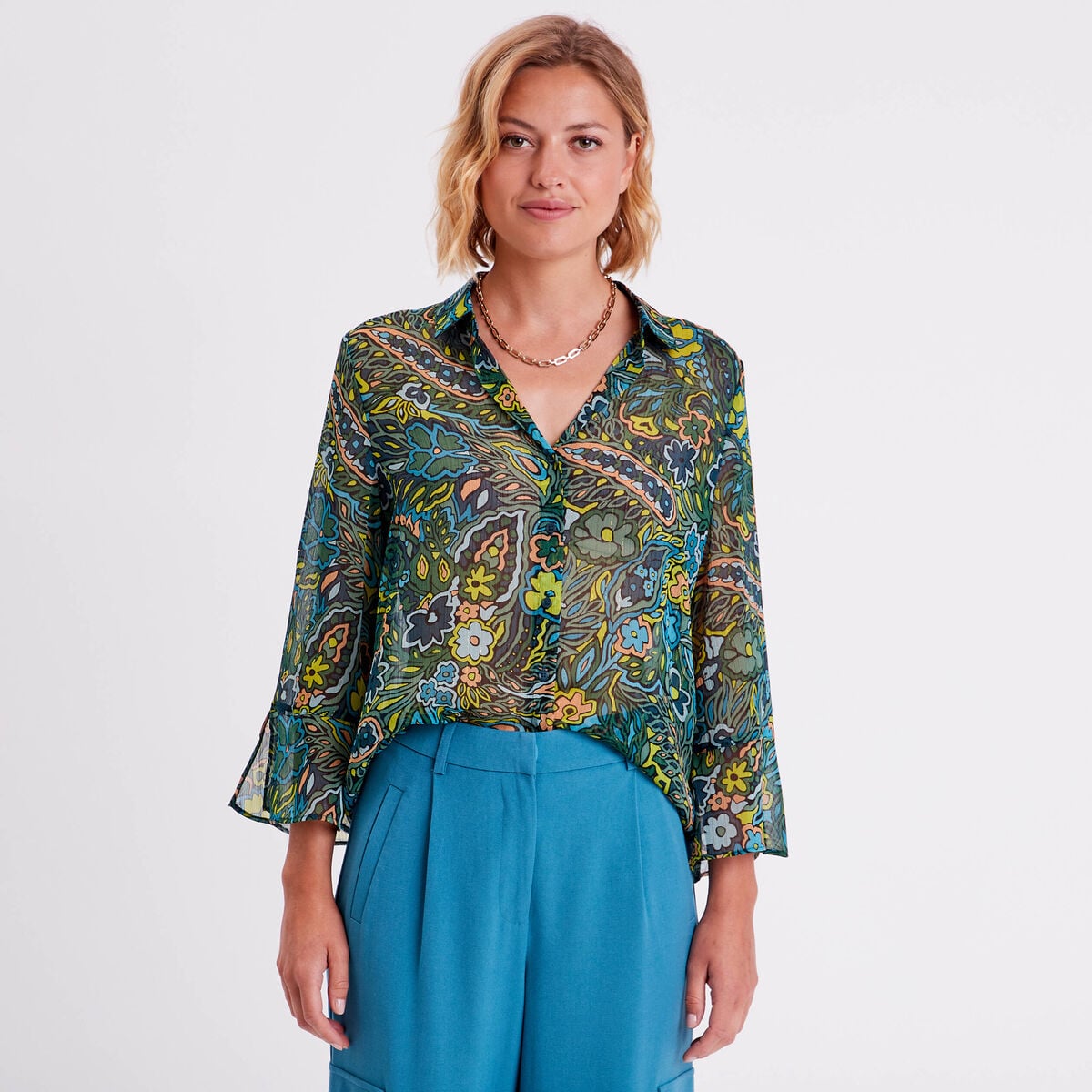 Chemise manches 3/4 noir femme
