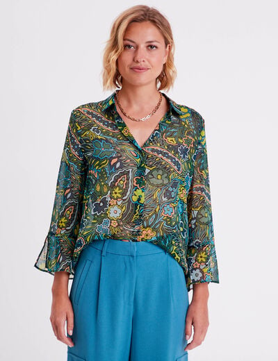 Chemise manches 3/4 noir femme