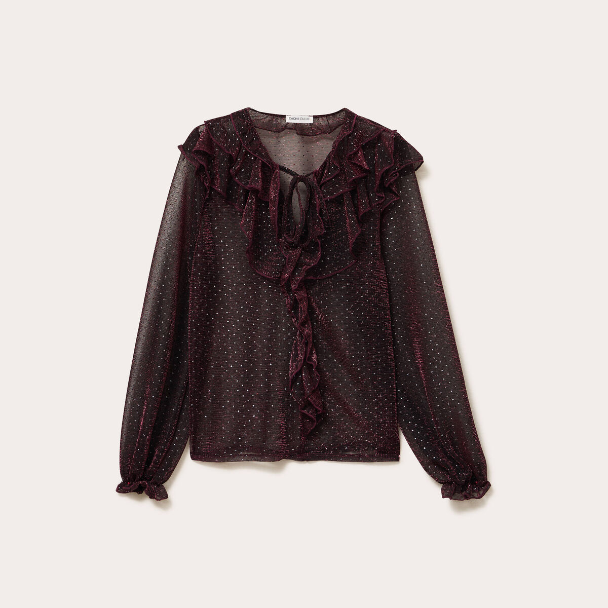 Blouse voile transparent paillet&eacute; violet fonc&eacute; femme