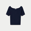Pull ajust&eacute; court col bateau bleu marine femme