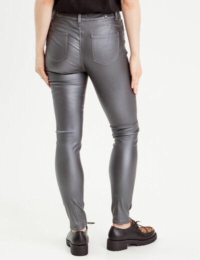 Pantalon skinny enduit gris fonc&eacute; femme
