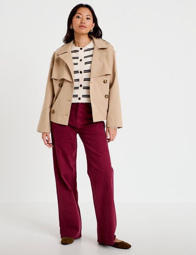 Trench droit manches longues beige femme