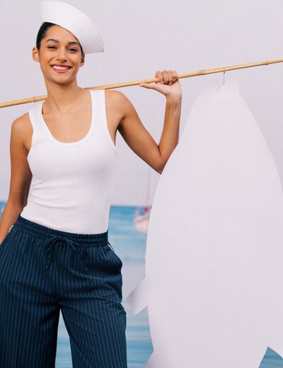 Débardeur Femme Cache Cache Taille 2 | Bleu, 100% Coton - Occasion Très Bon état