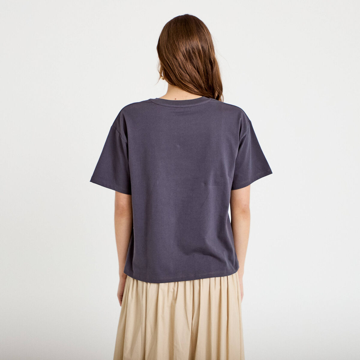 T-shirt oversize manches courtes gris fonc&eacute; femme
