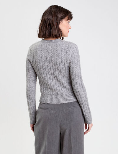 Pull ajust&eacute; col rond manches longues gris fonc&eacute; femme