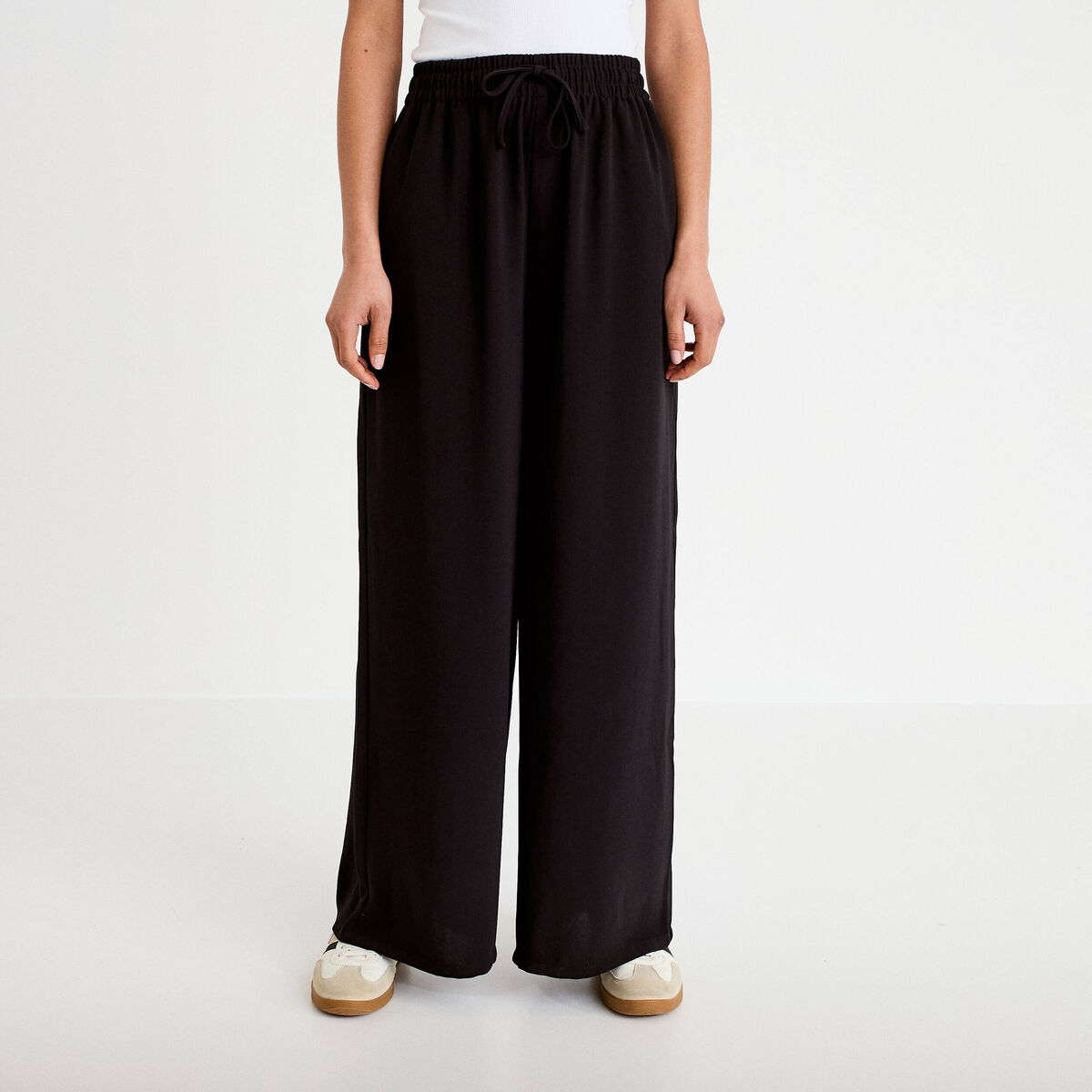 Pantalon large taille standard noir femme