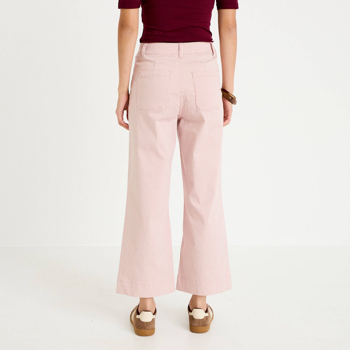 Pantalon large cropped taille haute rose nude femme