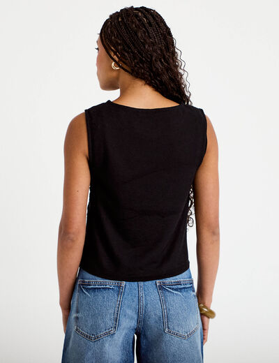 D&eacute;bardeur col rond aspect dentelle noir femme