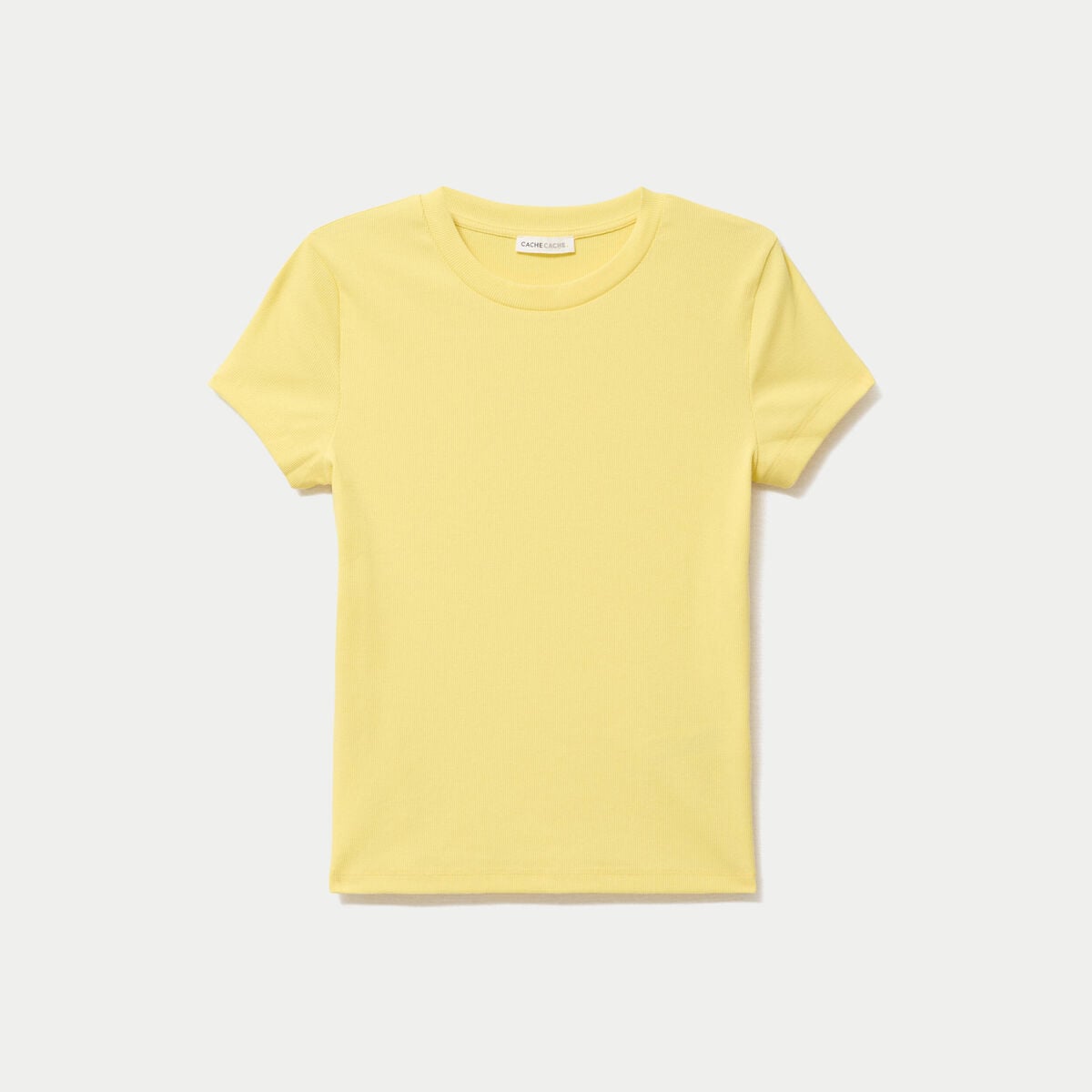 T-shirt c&ocirc;tel&eacute; ajust&eacute; manches courtes jaune pastel femme
