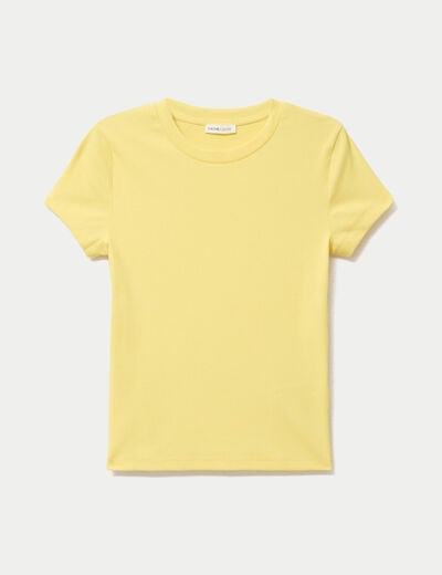 T-shirt c&ocirc;tel&eacute; ajust&eacute; manches courtes jaune pastel femme