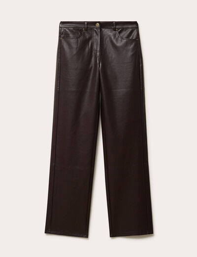 Pantalon droit similicuir marron fonc&eacute; femme