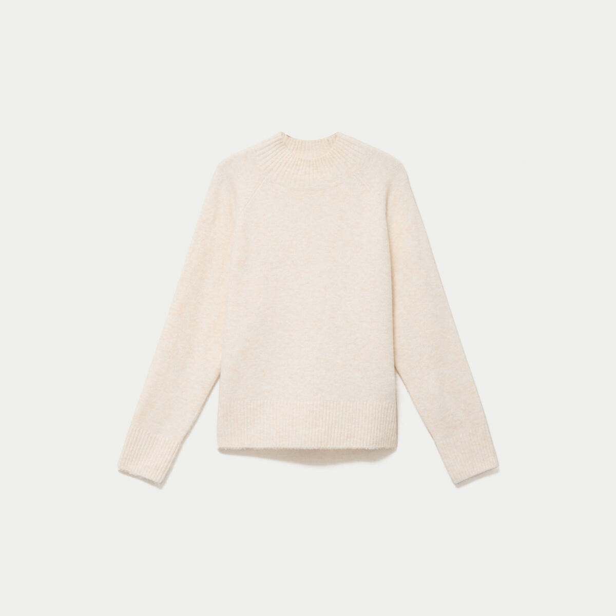 Pull col montant manches longues ecru femme