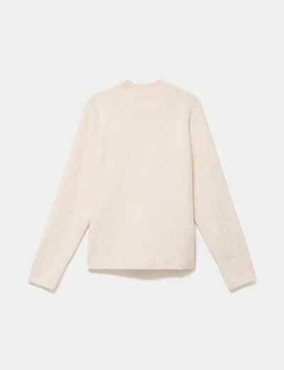 Pull col montant manches longues ecru femme
