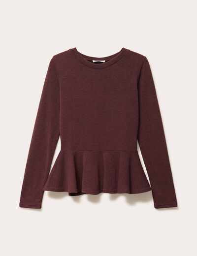 Pull ajust&eacute; court manches longues bordeaux femme