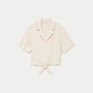 Chemise droite pliss&eacute;e manches courtes ecru femme